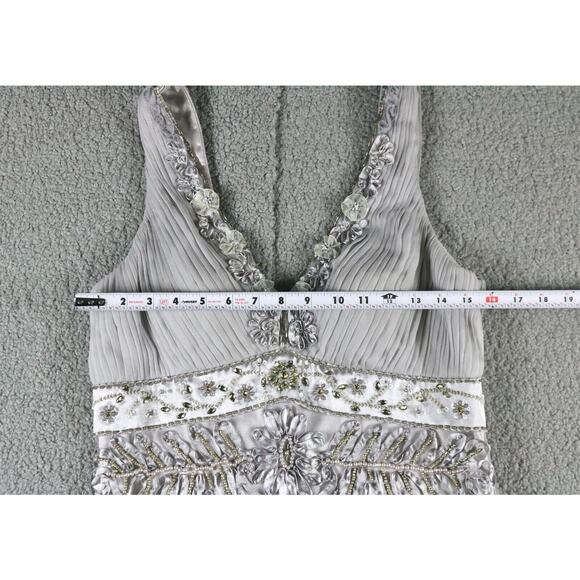 Sue Wong Nocturne Beaded Dress 12 Silver Floral Embroidery Party Cocktail - Picture 9 of 9